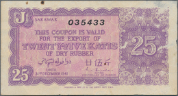 Sarawak: 25 Katis 1941 Rubber Coupon, P.NL With Parts Of Thin Paper At Right Border And Brownish Sta - Malesia