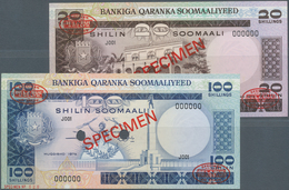 Somalia: Set Of 2 Specimen Banknotes 20 And 100 Shiling 1975 P. 19s And 20s, Both In Condition: UNC. - Somalië