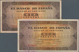 Spain / Spanien: Set Of 2 Notes 100 Pesetas 1938 P. 113, Both Used With Light Folds In Paper, Pinhol - Other & Unclassified