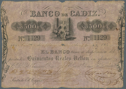 Spain / Spanien: Banco De Cadiz 500 Pesetas 1845 P. S283, Stronger Used With Strong Horizontal And V - Autres & Non Classés