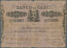 Spain / Spanien: Banco De Cadiz 500 Pesetas 1845 P. S283, Stronger Used With Strong Horizontal And V - Other & Unclassified