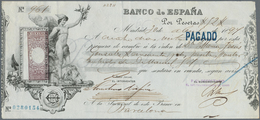 Spain / Spanien: Cheque Of The Banco De Espana Dated Barcelona 1894 Or 1897 With Additional Tax Stam - Andere & Zonder Classificatie