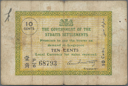 Straits Settlements: 10 Cents 1919 P. 6c In Used Condition With Folds And Stain In Paper, Condition: - Malasia