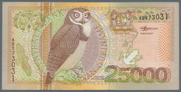 Suriname: 25.000 Gulden 2000, P.154, Nice Item With Several Folds And Minor Spots, But Still Strong - Suriname