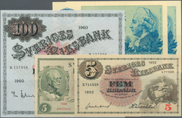 Sweden / Schweden: Set Of 5 Notes Containing 5 Kronor 1952 P. 33 (UNC), 5 Kroner 1948 P. 41 (aUNC), - Suède