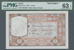 Syria / Syrien: 1 Livre 1947 Specimen P. 57s, Seldom Seen Note, In Condition: PMG Graded 63 Choice U - Syrien