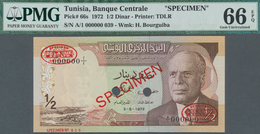 Tunisia / Tunisien: Set Of 3 Notes 1/2, 1 And 5 Dinars 1972 Specimen P. 66s-68s, All PMG Graded: 66G - Tunesien