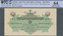 Turkey / Türkei: 1/4 Livre ND(1915) Specimen P. 71s, Rare Note In Condition: PCGS Graded 64 Choice U - Türkei