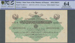 Turkey / Türkei: 1/4 Livre ND(1915) Specimen P. 71s, Rare Note In Condition: PCGS Graded 64 Choice U - Turquie