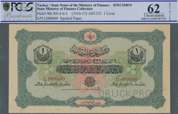 Turkey / Türkei: 1 Livre ND(1916-17) Specimen P. 90s, Rare Note In Condition: PCGS Graded 62 UNC. - Turkey