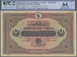 Turkey / Türkei: 5 Livres ND(1918) Specimen P. 109s With Zero Serial Numbers And Specimen Perforatio - Turkey