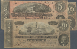 United States Of America - Confederate States: Nice Set With 3 Banknotes 5, 10 And 20 Dollars Februa - Confederate (1861-1864)