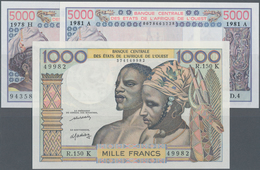 West African States / West-Afrikanische Staaten: Set With 3 Banknotes Comprising 5000 Francs 1981 Le - États D'Afrique De L'Ouest