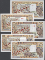 West African States / West-Afrikanische Staaten: Rare Set Of 5 Different Specimen Notes Of 1000 Fran - West African States