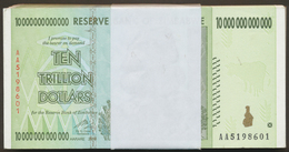 Zimbabwe: Bundle Of 100 Pcs. Consecutive Banknotes 10 Trillion Dollars 2008, P.88 In AUNC/UNC Condit - Zimbabwe