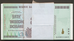 Zimbabwe: Bundle Of 100 Pcs. Consecutive Banknotes 50 Trillion Dollars 2008, P.90 In AUNC/UNC Condit - Simbabwe