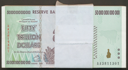 Zimbabwe: Bundle Of 100 Pcs. Consecutive Banknotes 50 Trillion Dollars 2008, P.90 In AUNC/UNC Condit - Zimbabwe