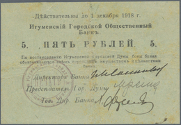 Belarus: City Of Igumen / Cherven 5 Rubles 1918 P.NL (R 19865) Green Paper. Tiny Center Hole. Condit - Bielorussia