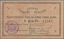 Belarus: City Of Slutsk - Sluzk, 1 Ruble 1918, Soft Vertical Bend, P.NL (R 19997). Condition XF. - Bielorussia