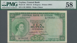 Ceylon: 10 Rupees 16. October 1954 P. 55, Printer BWC, Wmk Chinze. PMG Graded 58 Choice Abount UNC. - Sri Lanka