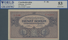 Czechoslovakia / Tschechoslowakei: 10 Korun 1919 P. 8b, S/N O, WBG Graded 53 AUNC. - Tschechoslowakei
