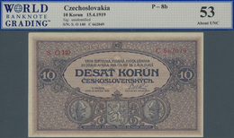 Czechoslovakia / Tschechoslowakei: 10 Korun 1919 P. 8b, S/N O, WBG Graded 53 AUNC. - Cecoslovacchia