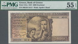 Greece / Griechenland: 5000 Drachmai 1947, P.181a PMG Graded 55 AUNC EPQ. - Griekenland