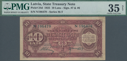 Latvia / Lettland: 10 Latu 1925, P.24d, Minor Foreign Substance, Sign #7 & #6, PMG Graded 35 Choice - Letonia