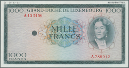 Luxembourg: 1000 Francs ND Color Trial Of P. 52B In Dark Green Instead Of Brown Color, With Specimen - Luxemburg