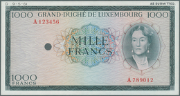 Luxembourg: 1000 Francs ND Color Trial Of P. 52B In Dark Green Instead Of Brown Color, With Specimen - Luxemburgo