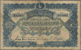 Turkey / Türkei: 5 Livres 1909 P. 64a, Used With 3 Strong Vertical And One Horizontal Fold, Stained - Turchia