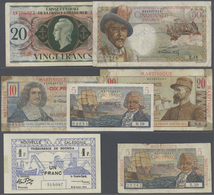 Alle Welt: Set Of 7 Banknotes Containing New Caledonia 1 Franc 1943 P. 55 (XF), French Equatorial Af - Sonstige & Ohne Zuordnung