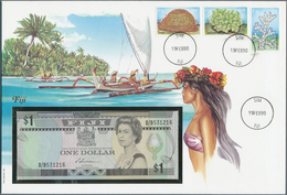 Alle Welt: Small Album With 19 First Day Covers Some With Banknotes From Libya, Anguilla, Bhutan, Fi - Other & Unclassified