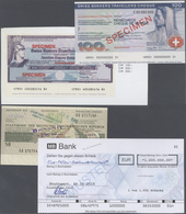 Alle Welt: Very Interesting Collection Of 18 Cheques And Travellers Cheques SPECIMEN Including 50 Ma - Other & Unclassified