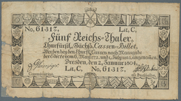 Deutschland - Altdeutsche Staaten: Sachsen, Cassen-Billet 5 Reichstaler 1804, PiRi A382, Seltene Not - [ 1] …-1871 : Etats Allemands