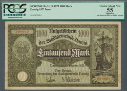 Deutschland - Nebengebiete Deutsches Reich: Danzig, 1000 Mark, 31.10.1922, Pick 15a, PCGS Graded 55 - Andere & Zonder Classificatie
