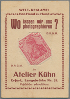 Deutschland - Briefmarkennotgeld: ERFURT, Atelier Kühn, Passbilder, 40 Pf Germania Rot, Im Werbekärt - Otros & Sin Clasificación