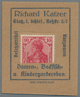 Deutschland - Briefmarkennotgeld: GLATZ, Richard Katzer, Damen- Und Kindergarderoben, Germania 10 Pf - Otros & Sin Clasificación