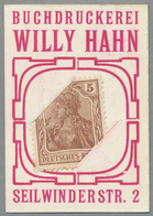 Deutschland - Briefmarkennotgeld: HANNOVER, Willy Hahn, Buchdruckerei, 5 Pf. Germania Braun, Werbeka - Autres & Non Classés