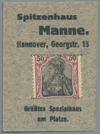 Deutschland - Briefmarkennotgeld: HANNOVER, Spitzenhaus Manne, 50 Pf. Germania Violett/schwarzbraun, - Sonstige & Ohne Zuordnung