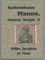 Deutschland - Briefmarkennotgeld: HANNOVER, Spitzenhaus Manne, 50 Pf. Germania Violett/schwarzbraun, - Andere & Zonder Classificatie