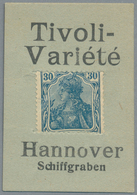 Deutschland - Briefmarkennotgeld: HANNOVER, Tivoli-Varieté, 30 Pf. Germania Blau, Grüner Werbekarton - Sonstige & Ohne Zuordnung