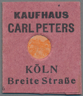Deutschland - Briefmarkennotgeld: KÖLN, Kaufhaus Carl Peters, 10 Pf. Germania Orange, Im Roten Faltk - Autres & Non Classés
