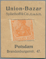 Deutschland - Briefmarkennotgeld: POTSDAM, Union-Bazar, Spliethoff & Co., 10 Pf. Germania Orange. - Otros & Sin Clasificación