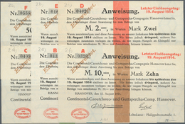 Deutschland - Notgeld - Niedersachsen: Hannover, Continental, 50 Pf., 1, 2, 3, 5, 10 Mark, 12.8.1914 - [11] Emisiones Locales