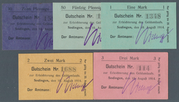 Deutschland - Notgeld - Westfalen: Sodingen, Amtmann, 10, 50 Pf., 1, 2, 3 Mark, 10.8.1914, Erh. Meis - Andere & Zonder Classificatie