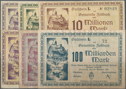 Deutschland - Notgeld - Württemberg: Fellbach, Gemeinde, 1, 5, 10 Mio., 1, 50, 100 Mrd. Mark, 1923, - Lokale Ausgaben