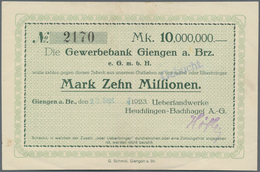 Deutschland - Notgeld - Württemberg: Giengen, Ueberlandwerke Heuchlingen-Bachhagel AG, 10 Mio. Mark, - [11] Local Banknote Issues