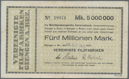Deutschland - Notgeld - Württemberg: Giengen, Vereinigte Filzfabriken, 5 Mio. Mark, 20.9.1923, Datum - Lokale Ausgaben