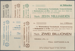 Deutschland - Notgeld - Württemberg: Heidenheim, Paul Hartmann A.-G., 1 Mio., 5, 10 Mrd., 1, 2 Billi - [11] Emissions Locales